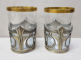 PERECHE DE SUPORTURI , JUGENDSTIL , CU PAHARE DIN CRISTAL GRAVAT SI  DECORAT CU AUR COLOIDAL