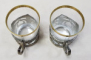 PERECHE DE SUPORTURI , JUGENDSTIL , CU PAHARE DIN CRISTAL GRAVAT SI  DECORAT CU AUR COLOIDAL
