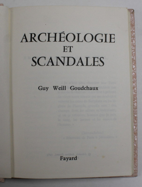 ARCHEOLOGIE ET SCANDAL par GUY WEILL GOUDCHAUX , 1965