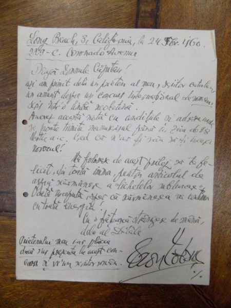 Aron Cotrus, Scrisoare cu semnatura olografa