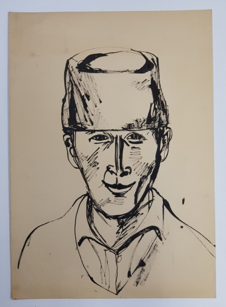BARBAT CU FES , DESEN CU AUTOR NECUNOSCUT , ANII '60