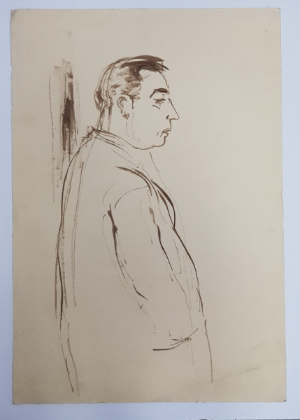 BARBAT - PROFIL , DESEN CU AUTOR NECUNOSCUT , ANII '70