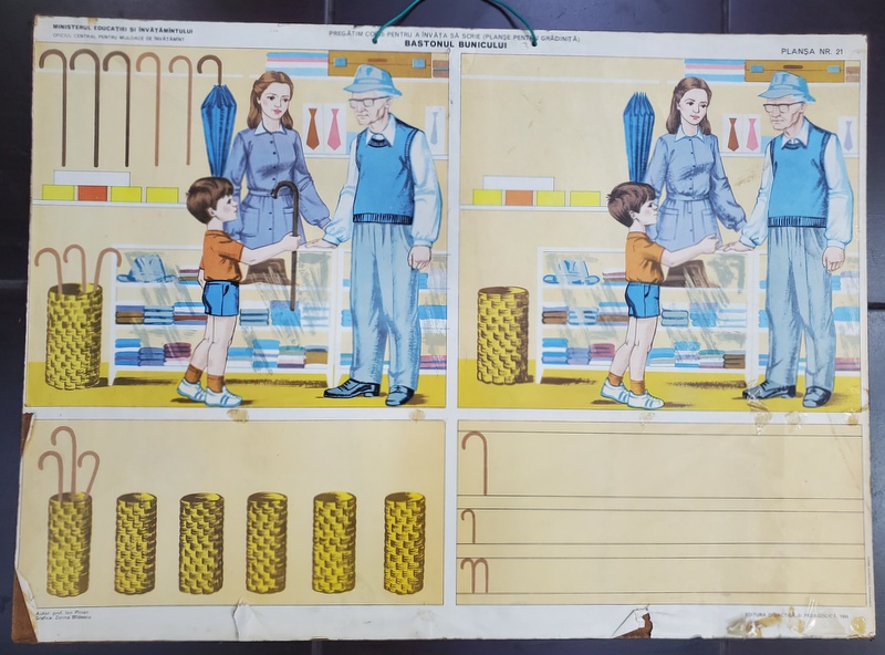 BASTONUL BUNICULUI  , grafica de ZORINA BILDESCU , PLANSA DIDACTICA NR. 66 , 1984