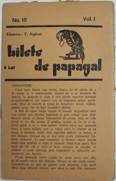 BILETE DE PAPAGAL , NR. 3 / 480, director TUDOR ARGHEZI , INTERBELICA