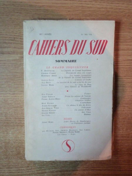 CAHIERS DU SUD, NR. 383/384,  1965