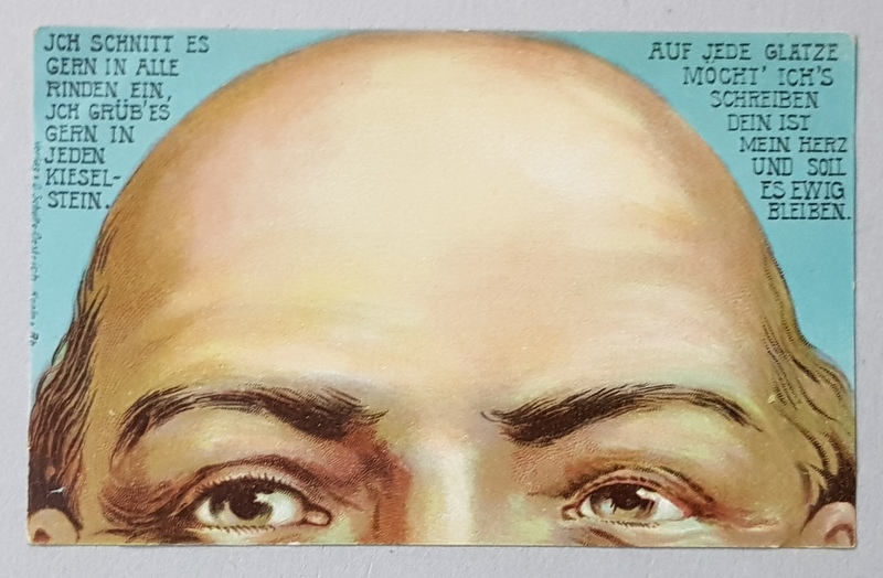 CARICATURA GERMANA , BARBAT CU CHELIE , CARTE POSTALA ILUSTRATA , CROMOLITOGRAFIE , CLASICA