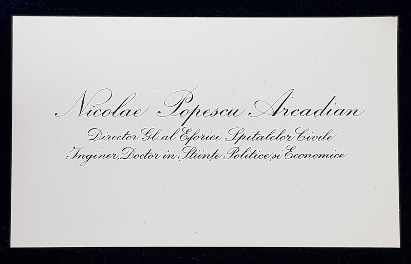 CARTE DE VIZITA APARTINAND LUI NICOLAE POPESCU ARCADIAN , DIRECTOR GRAL . AL EFORIEI SPITALELOR CIVILE , PERIOADA INTERBELICA