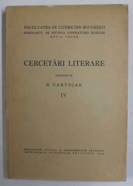 CERCETARI LITERARE-N. CARTOJAN  IV