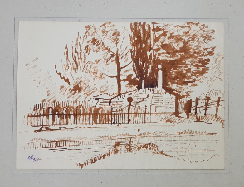 CIMITIRUL TURC  , DESEN SEMNAT ' C.R.' ( CANTEMIR RISCUTIA ) , DATAT 1966