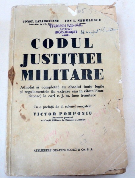 CODUL JUSTITIEI MILITARE-COSNT.LAZARONEANU,ION I.NEDELESCU