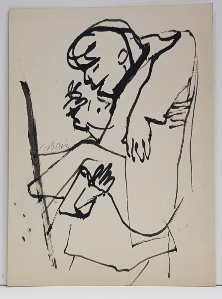 CONSTANTIN BACIU ( 1930 - 2005 ) , BARBAT CARAND UN ALT BARBAT  , DESEN