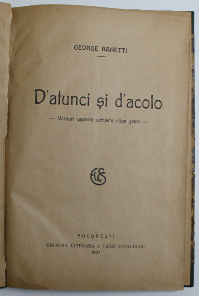 D'ATUNCI SI D'ACOLO de GEORGE RANETTI , 1921