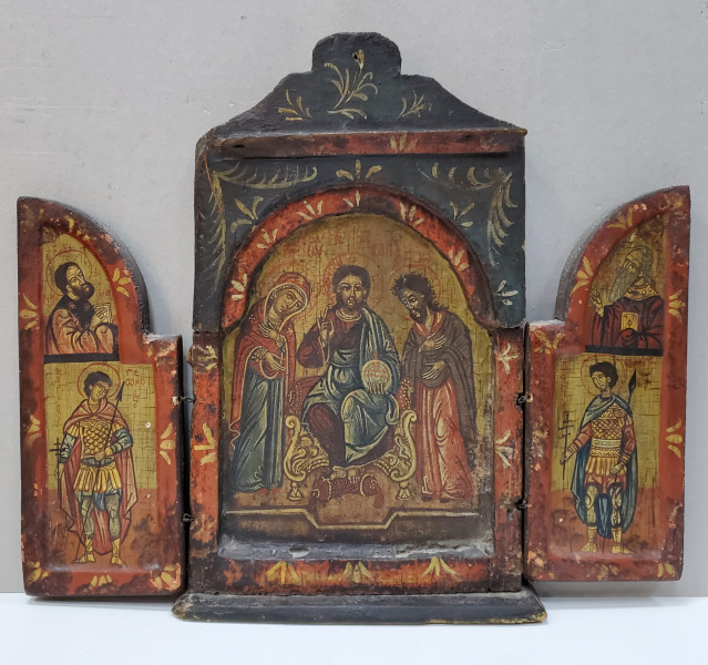 DEISIS, SF. MARE MUCENIC GHEORGHE, SF. NICOLAE - TRIPTIC DIN LEMN, cca. 1900