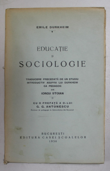 EDUCATIE SI SOCIOLOGIE de EMILE DURKHEIM , 1930