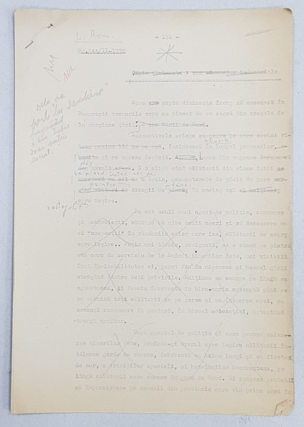 GEO BOGZA  - ORELE ORASULUI  - ARTICOL PENTRU ZIAR , DACTILOGRAFIAT , CU CORECTURILE,  MODIFICARILE SI ADAUGIRILE OLOGRAFE ALE AUTORULUI , 1937