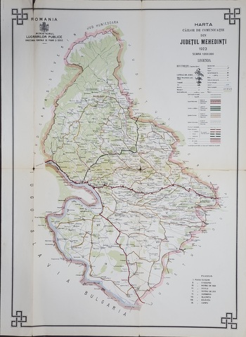 HARTA CAILOR DE COMUNICATIE DIN JUDETUL MEHEDINTI  , CROMOLITOGRAFIE ,   SCARA 1 : 200.000, 1923