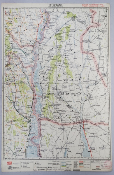 HARTA ZONEI CAHUL   , LITOGRAFIE de M.D. MOLDOVEANU , 1936