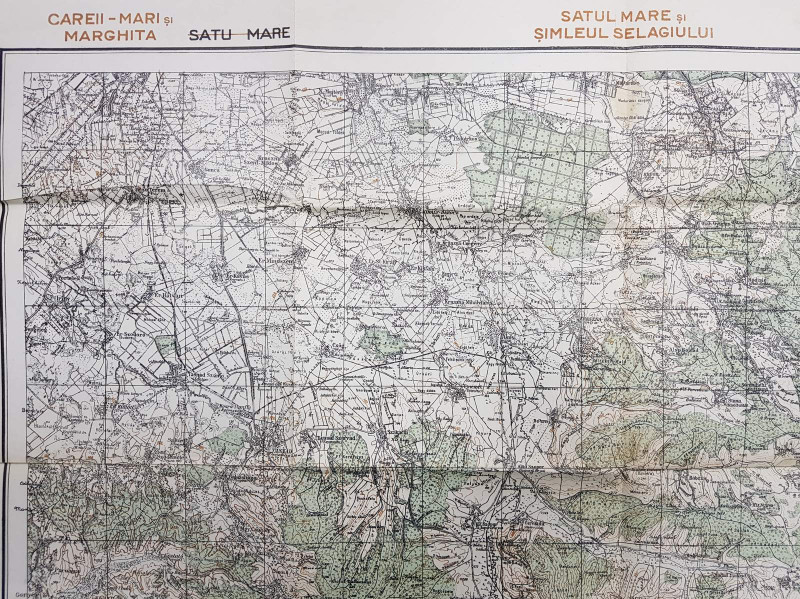 HARTA ZONEI CAREII  - MARI SI HARGITA - SATUL MARE SI SIMLEUL SELAGIULUI - JIBOU , SCARA 1 / 100.000 , POLICROMA , 1940