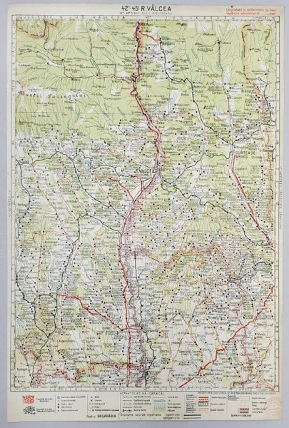 HARTA ZONEI  RAMNICU - VALCEA - DRAGASANI - CURTEA - DE - ARGES  , LITOGRAFIE de M.D. MOLDOVEANU , 1936