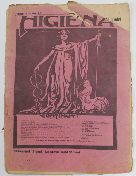 HIGIENA , REVISTA PENTRU PREINTAMPINAREA BOLILOR SI PASTRAREA SANATATII , ANUL IV , NR. 85 , 15 IULIE . 1915