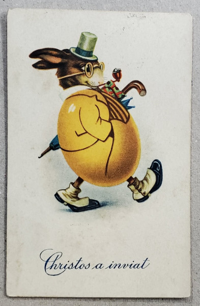 IEPURAS IN OU DE PASTE , FELICITARE TIP CARTE POSTALA , 1918