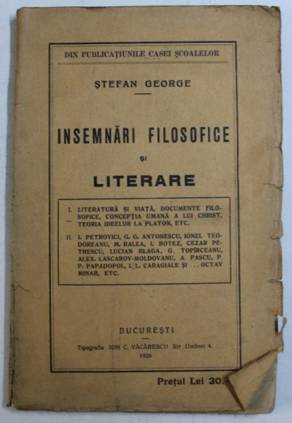 INSEMNARI FILOSOFICE SI LITERARE de STEFAN GEORGE , 1926