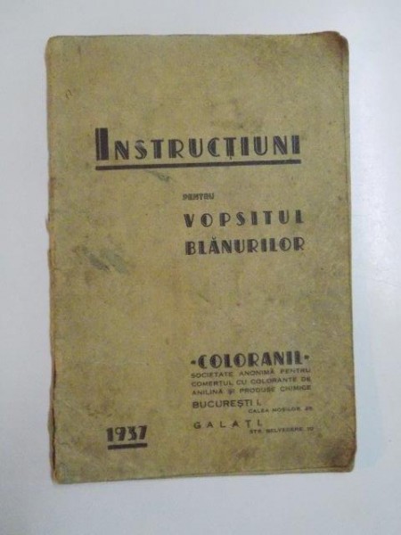 INSTRUCTIUNI PENTRU VOPSITUL BLANURILOR  1937