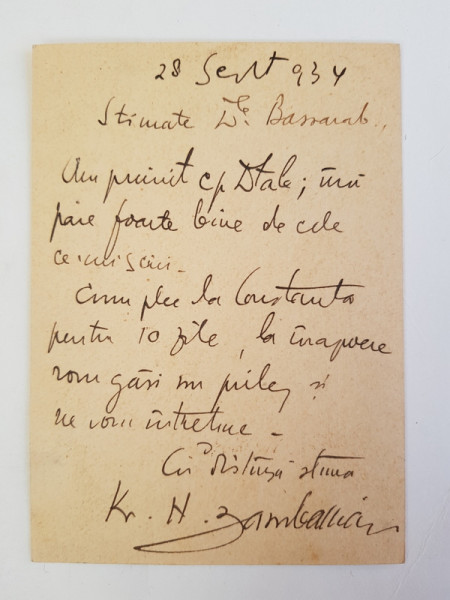 K. H. Zambaccian, Scrisoare catre pictorul Al. Bassarab