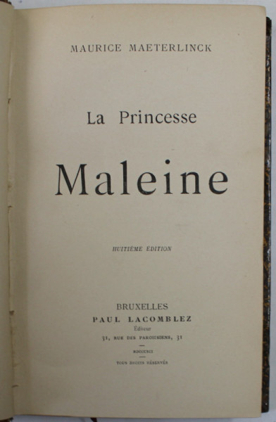 LA PRINCESSE MALEINE par MAURICE MAETERLINCK , 1891