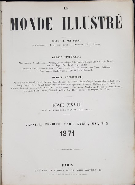 LE MONDE ILLUSTRE par M. PAUL DALLOZ - PARIS, 1871