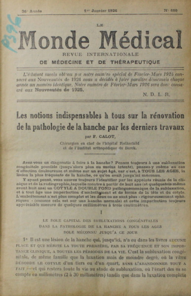 LE MONDE MEDICAL , REVUE INTERNATIONALE DE MEDECINE .., ANUL 36 , COLIGAT DE 12 NUMERE , AN INTREG , 1926