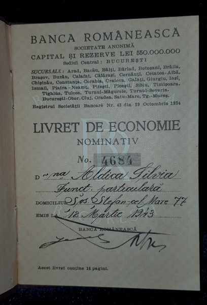LIVRET DE ECONOMIE NOMINATIV, BANCA ROMANEASCA