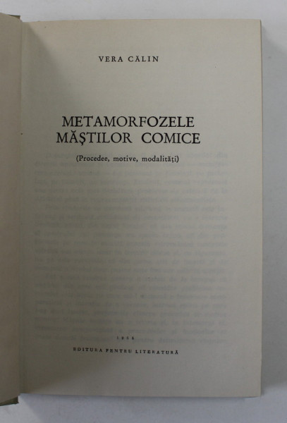 METAMORFOZELE MASTILOR COMICE (PROCEDEE , MOTIVE , MODALITATI) de VERA CALIN , 1966