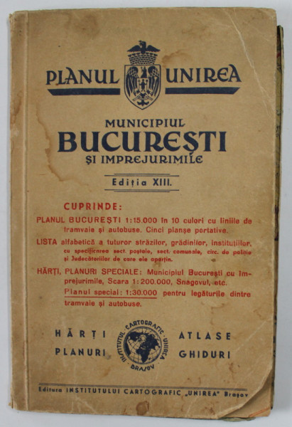 MUNICIPIUL BUCURESTI SI IMPREJURIMILE . PLANUL UNIREA , ANII '40 , PREZINTA PETE SI HALOURI DE APA