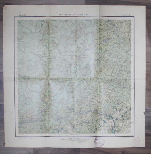 MUNTELE PENTELEU SI NEREJUL , HARTA FIZICA , SCARA 1: 100.000 , 1909