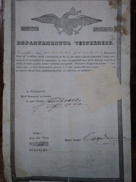 Muscel, Departamentul vistieriei, patent de negustor pentru kir Dumitru...1846