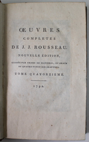 OEUVRES COMPLETES DE J.J. ROUSSEAU , TOME 14 : EMILE OU PIECES RELATIVES A L 'EMILE  ( TOME CINQUIEME  ) , 1792