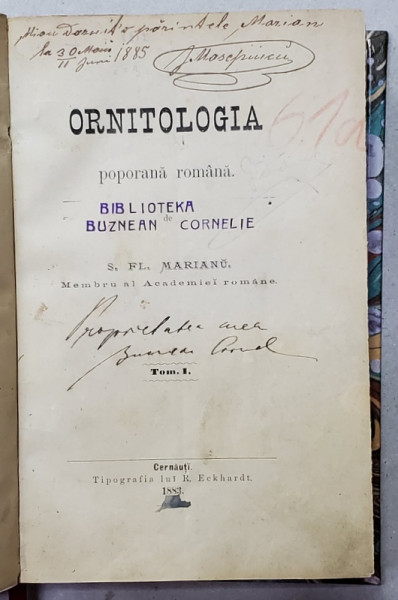 ORNITOLOGIA POPORANA ROMANA de  - CERNAUTI, 1883