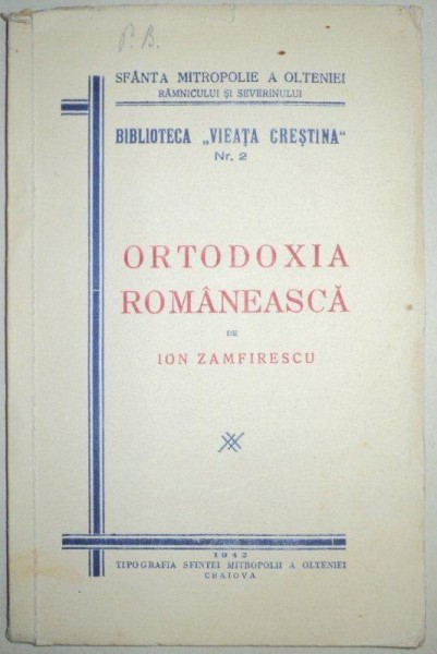 ORTODOXIA ROMANEASCA-ION ZAMFIRESCU  1942
