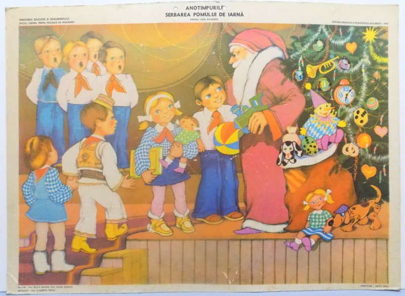 PLANSA " ANOTIMPURILE , SERBAREA POMULUI DE IARNA PENTRU LIMBI MODERNE " de BUCU GALINA , GALIN ZENAIDA , GRAFICA : SALAY IOSIF , 1979