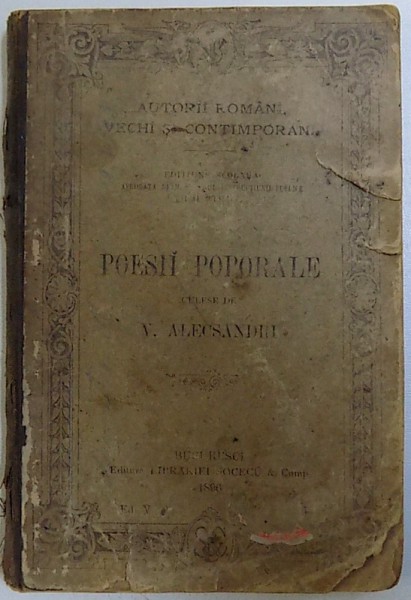 POESII POPORALE de  V. ALECSANDRI 1896