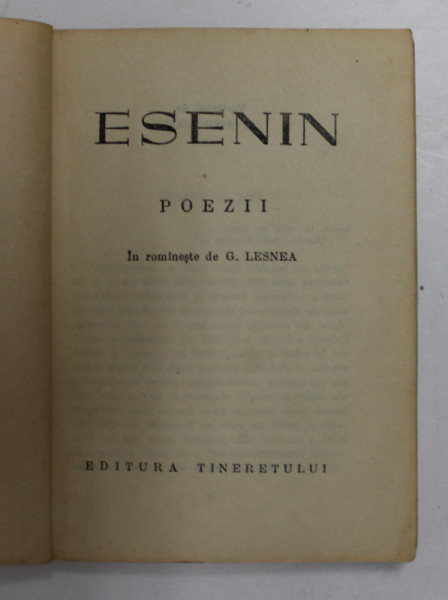POEZII de ESENIN , 1961  * PREZINTA HALOURI DE APA , LIPSA SUPRACOPERTA