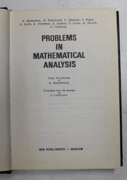 PROBLEMS IN MATHEMATICAL ANALYSIS de B. DEMIDOVICH , 1976