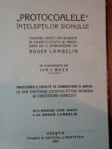 PROTOCOALELE INTELEPTILOR SIONULUI,1923-ROGER LAMBELIN