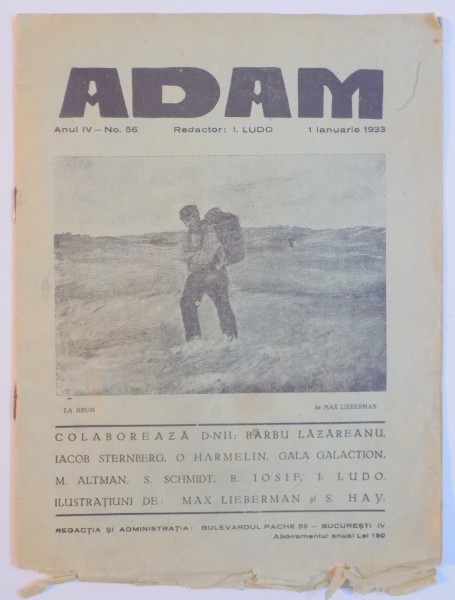 REVISTA ADAM , ANUL IV , NR. 56 , 1 IANUARIE 1933 , REDACTOR I. LUDO