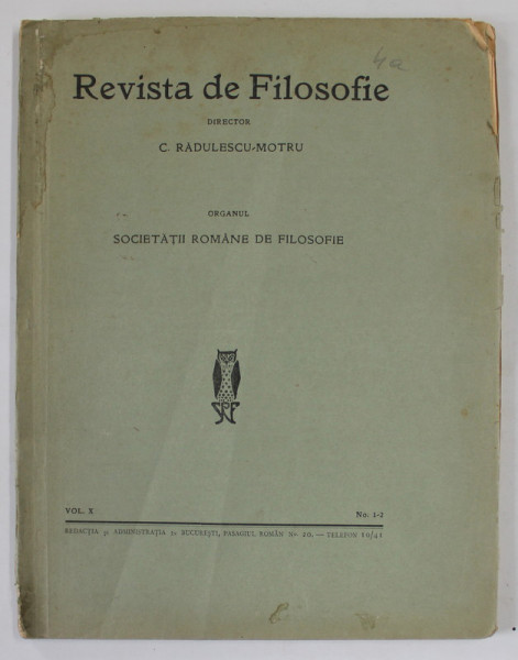 REVISTA DE FILOSOFIE , VOLUMUL X , NR. 1 -2 , 1924