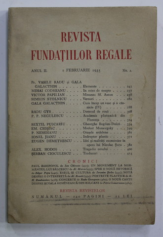 REVISTA FUNDATIILOR REGALE , ANUL II , NR. 2 , 1 FEBRUARIE , 1935