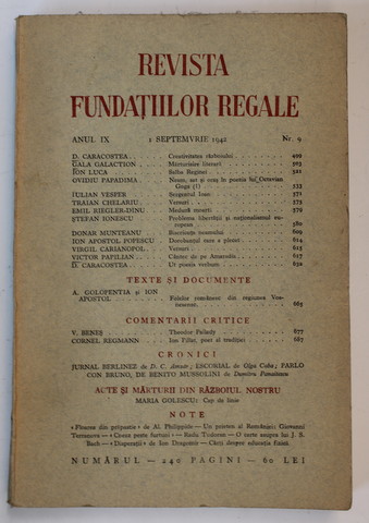 REVISTA FUNDATIILOR REGALE , ANUL IX , NR. 9 ,1 SEPTEMBRIE  , 1942