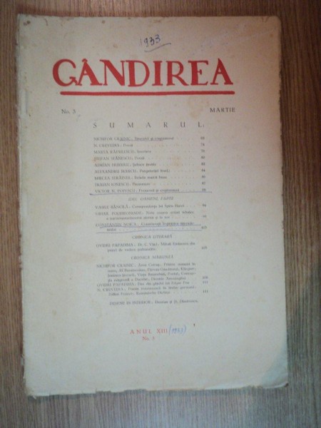 REVISTA GANDIREA ANUL XIII , NR 3 , MARTIE 1933
