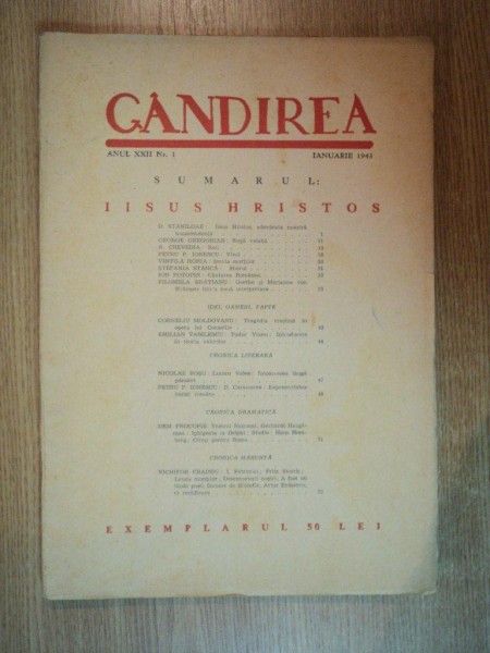 REVISTA GANDIREA ANUL XXII , NR 1 , IANUARIE 1943